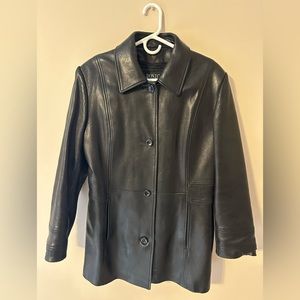 Donica Woman’s Black Leather Coat Size Medium, Zip In/Out Warm Lining